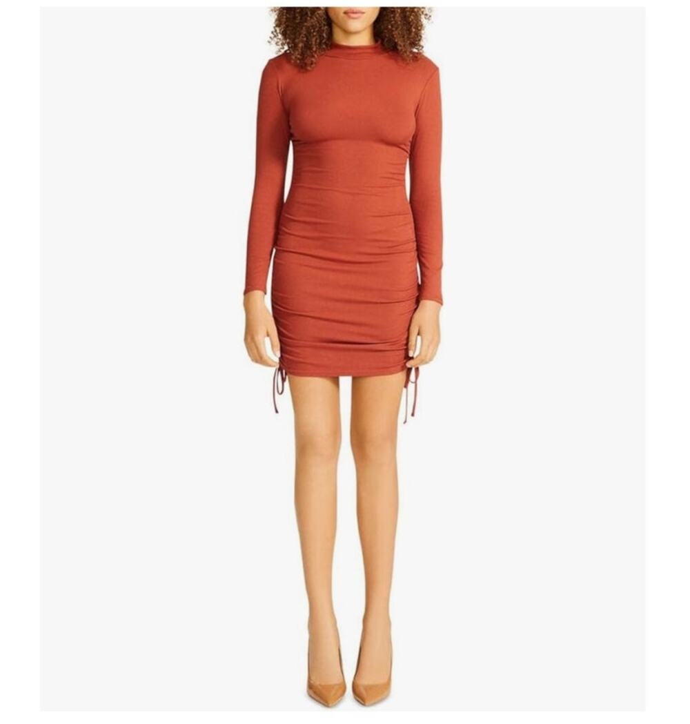 NWT BB Dakota by Steve Madden Burnt Orange Ruched Ribbed Mini Dress Women's Med